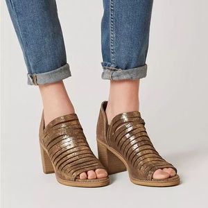 Naughty Monkey “Blind Date” Metallic Peep Toe Leather Heeled Sandal